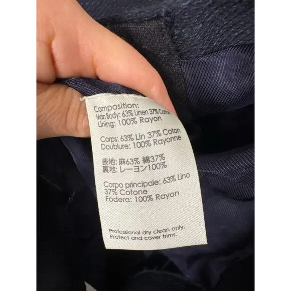 Phillip Lim Linen Blend Asymmetrical Tailored Blazer Jacket in Navy Size 4